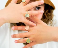 Grech & Co 2 Anillos Esmaltados Enamel Ying Yang+Peace sign^Niños Accesorios Para Bebé Y Niños