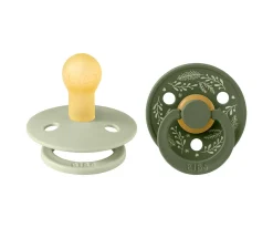 BIBS 2 Chupetes Colour Round Holiday Leaf Sage/Hunter Green^ Chupetes Con Diseños