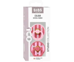 BIBS 2 Chupetes Studio Colour Round Block Baby Pink Coral Mix^ Chupetes Con Diseños