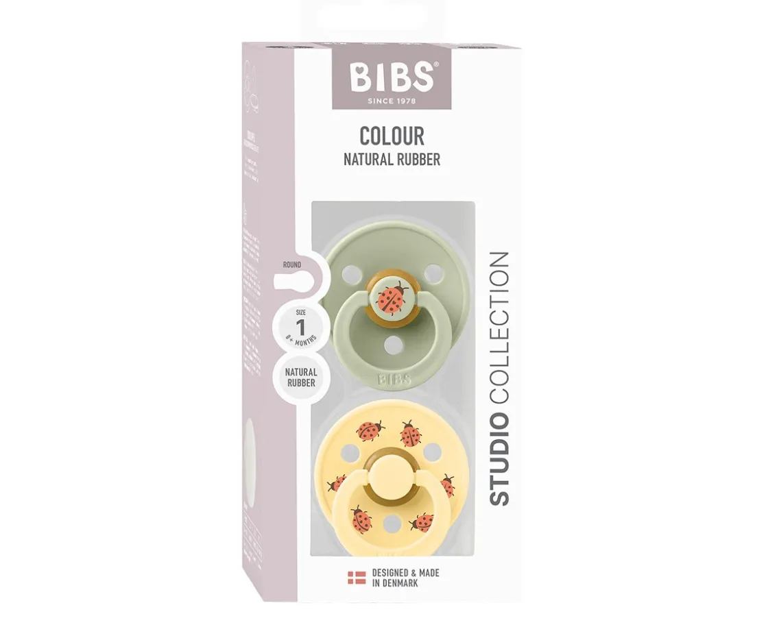 BIBS 2 Chupetes Studio Colour Round Ladybug Sage Mix^ Chupetes Con Diseños