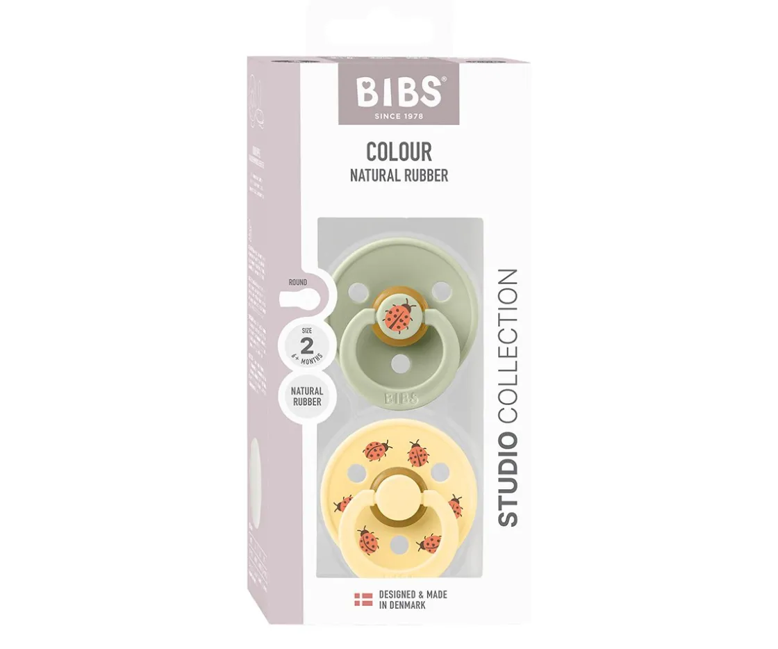 BIBS 2 Chupetes Studio Colour Round Ladybug Sage Mix^ Chupetes Con Diseños