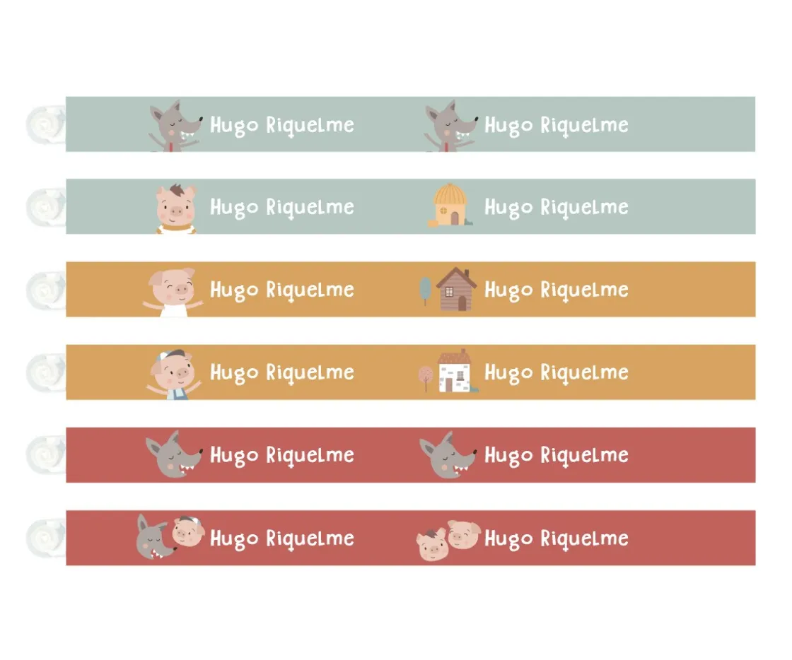 Tutete 6 Cintas para Colgar Ropa The Three Little Pigs Personalizables