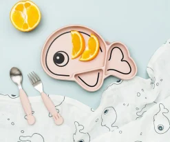 Done by Deer 2 Cubiertos Antideslizantes Yummyplus Sea Friends Rosa Empolvado^ Cubiertos Infantiles