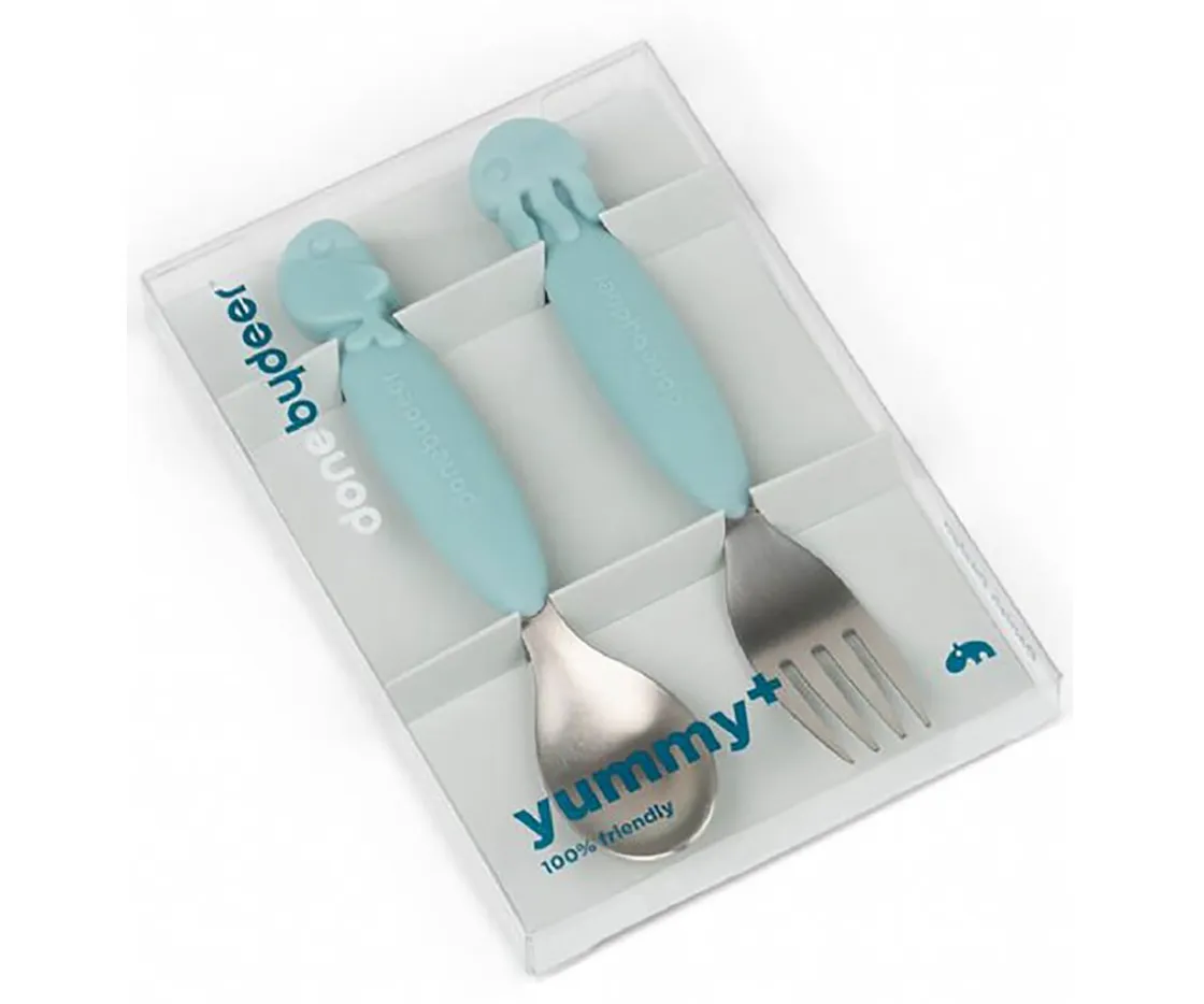 Done by Deer 2 Cubiertos Antideslizantes Yummyplus Sea Friends Azul^ Cubiertos Infantiles