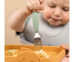 Done by Deer 3 Cubiertos Antideslizantes Deer Friends Green^ Cubiertos Infantiles