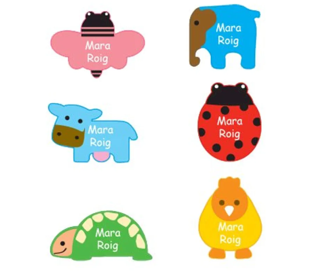 Tutete 6 Etiquetas para Ropa Animales siluetas^ Etiquetas Personalizadas