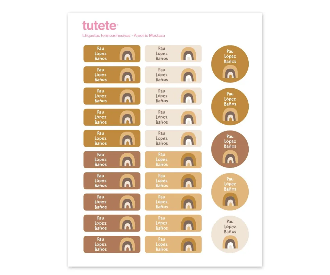 Tutete 25 Etiquetas para Ropa Arcoíris Mostaza