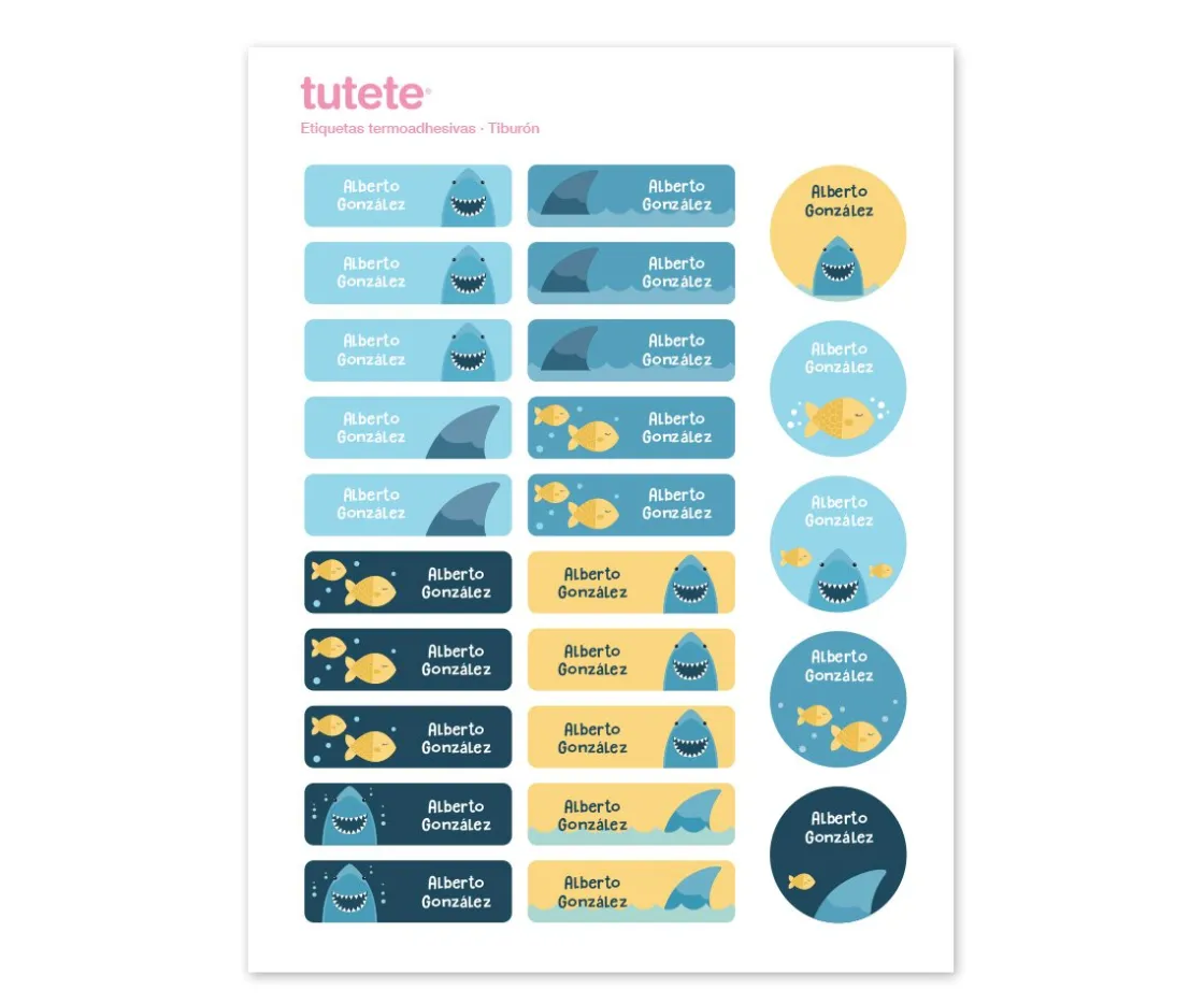 Tutete 25 Etiquetas para Ropa Tiburón