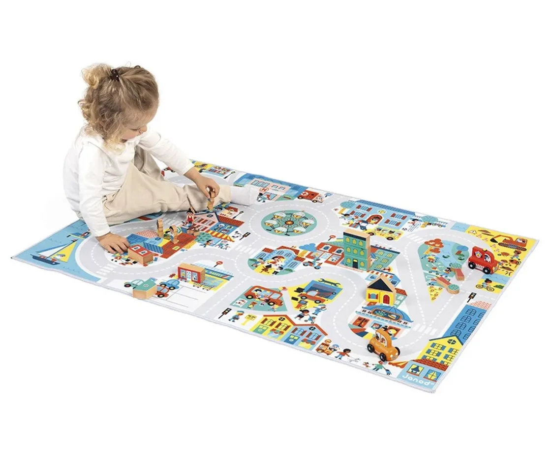Niños Janod Alfombra con Circuito Ciudad Cross Roads