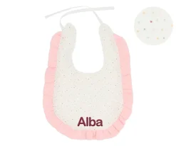 Cristina de Jos'h Babero Algodón Volante Rainbow Dots Rosa Personalizable^ Baberos Personalizados