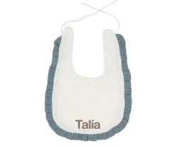 Cristina de Jos'h Babero Algodón Volante Rainbow Dots Azul Personalizable^ Baberos Personalizados