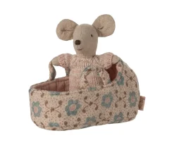 Maileg Bebé Ratón en Capazo Rosa^Niños Casa De Muñecas De Madera