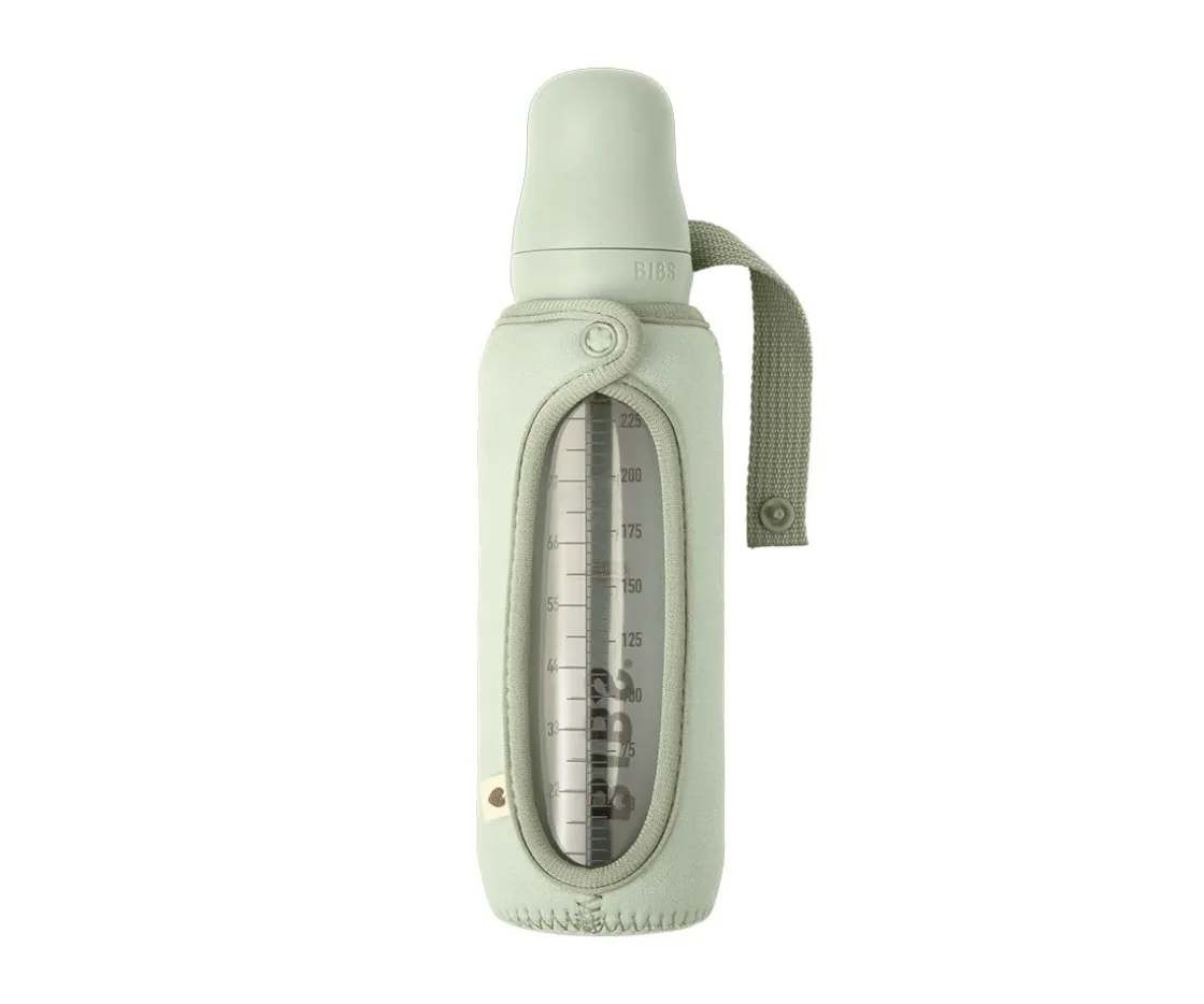 BIBS Biberón Cristal Sage 225ml + Funda Biberón Large^ Biberones