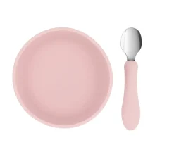 Tutete Bol Silicona + Cuchara Acero Light Pink^ Vajilla Infantil
