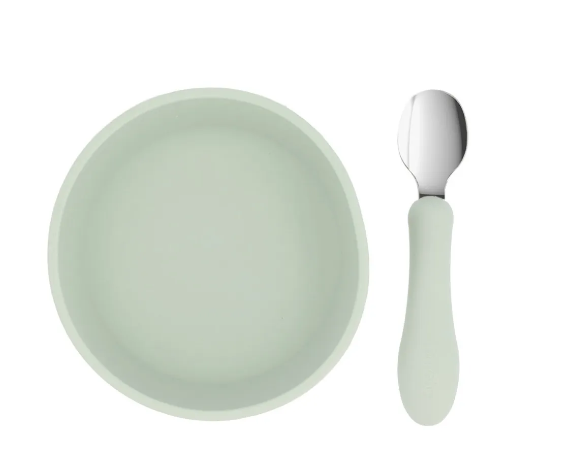 Tutete Bol Silicona + Cuchara Acero Sage^ Vajilla Infantil