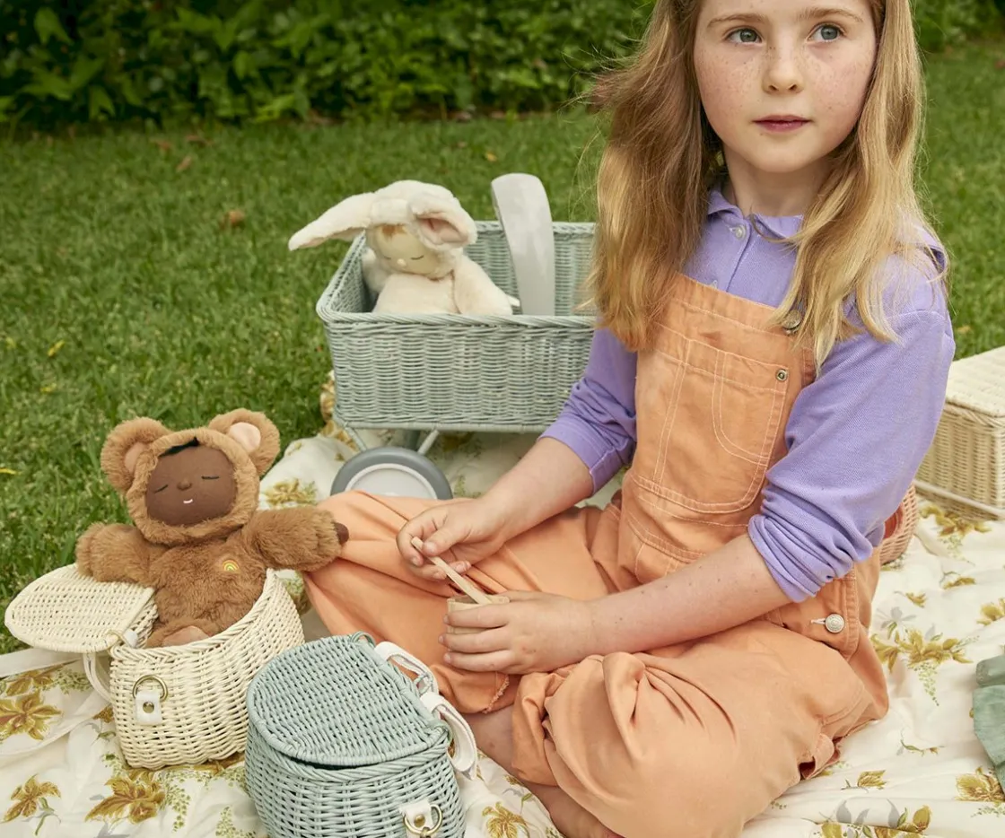 Niños Olli Ella Bolsito Ratán Mini Chari Vintage Blue