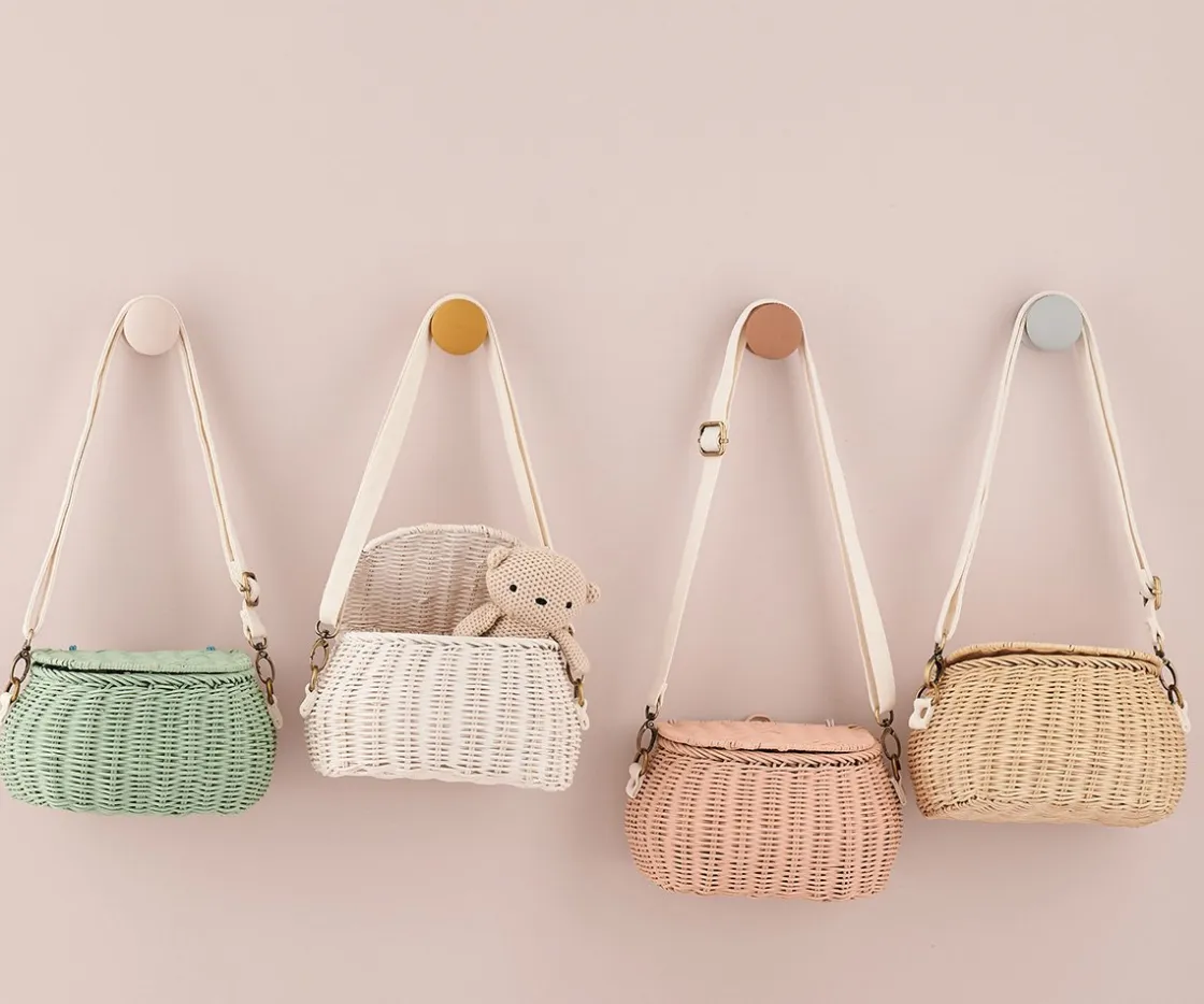 Niños Olli Ella Bolsito Ratán Mini Chari Vintage Blue