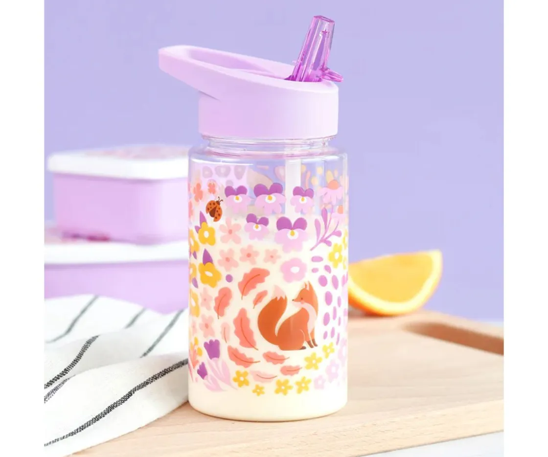 A Little Lovely Company Botella Plástico con Pajita Personalizable Flowers Garden 450 ml^ Botellas De Plástico