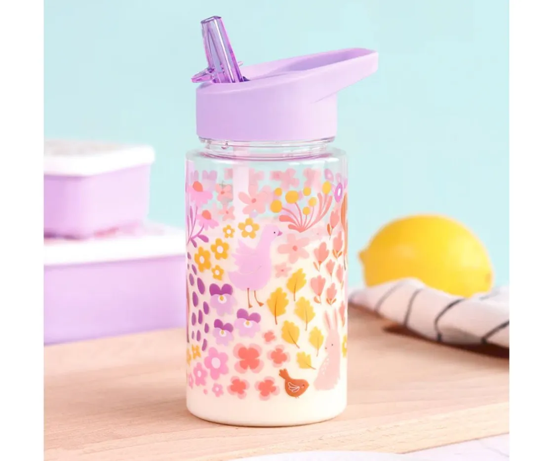 A Little Lovely Company Botella Plástico con Pajita Personalizable Flowers Garden 450 ml^ Botellas De Plástico