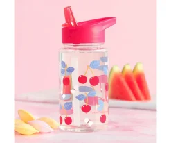 A Little Lovely Company Botella Plástico con Pajita Personalizable 450ml Cherries^ Botellas De Plástico