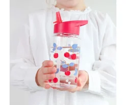 A Little Lovely Company Botella Plástico con Pajita Personalizable 450ml Cherries^ Botellas De Plástico