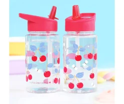 A Little Lovely Company Botella Plástico con Pajita Personalizable 450ml Cherries^ Botellas De Plástico