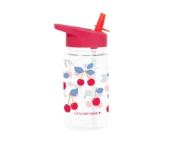 A Little Lovely Company Botella Plástico con Pajita Personalizable 450ml Cherries^ Botellas De Plástico