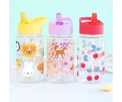 A Little Lovely Company Botella Plástico con Pajita Personalizable 450ml Cherries^ Botellas De Plástico