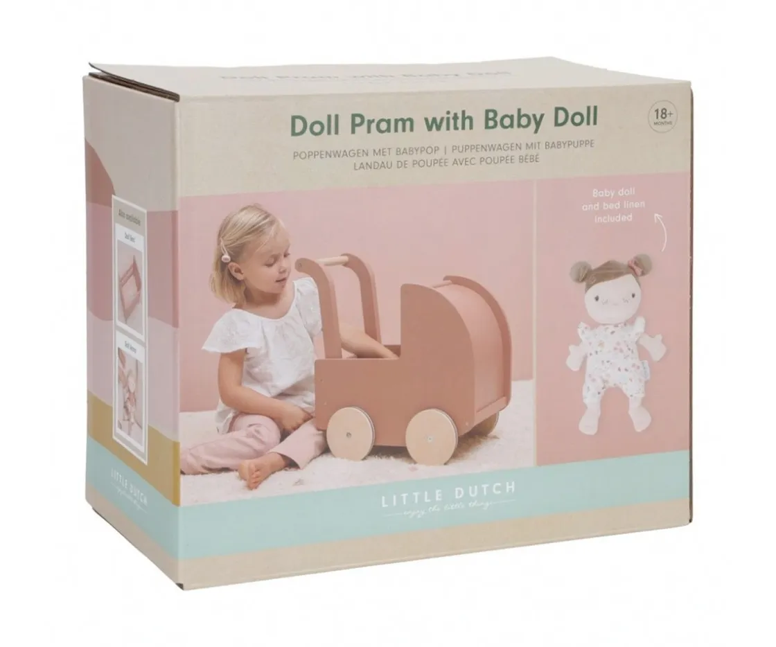 Niños Little Dutch Carrito de Madera con Muñeca Blandita