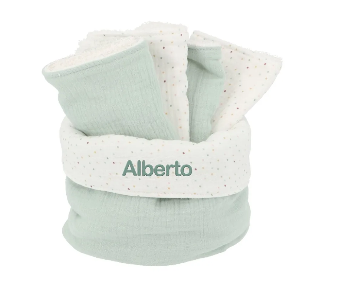 Cristina de Jos'h Cesta con Secababitas Rainbow Dots Verde Personalizable^Niños Organizadores De Baño