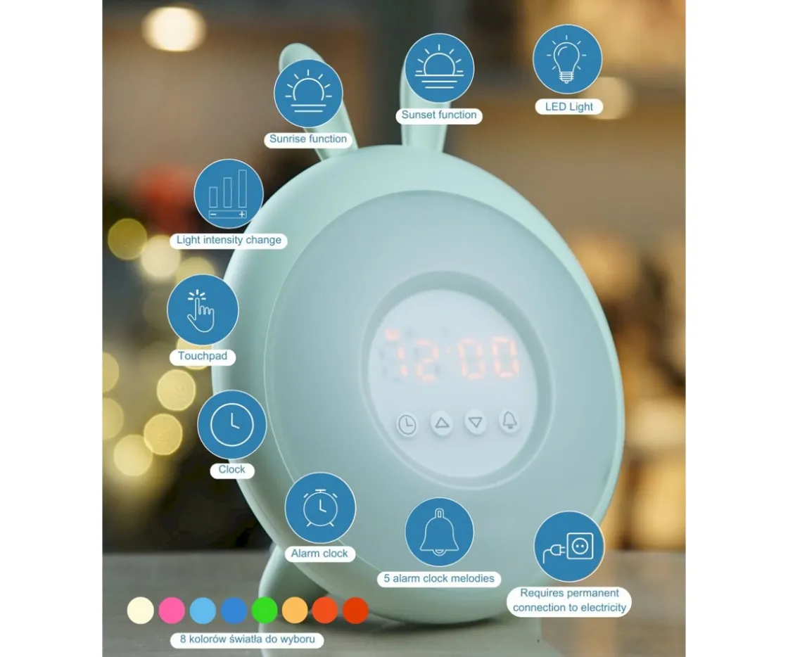 Niños Rabbit & Friends Despertador Lámpara Conejo Verde