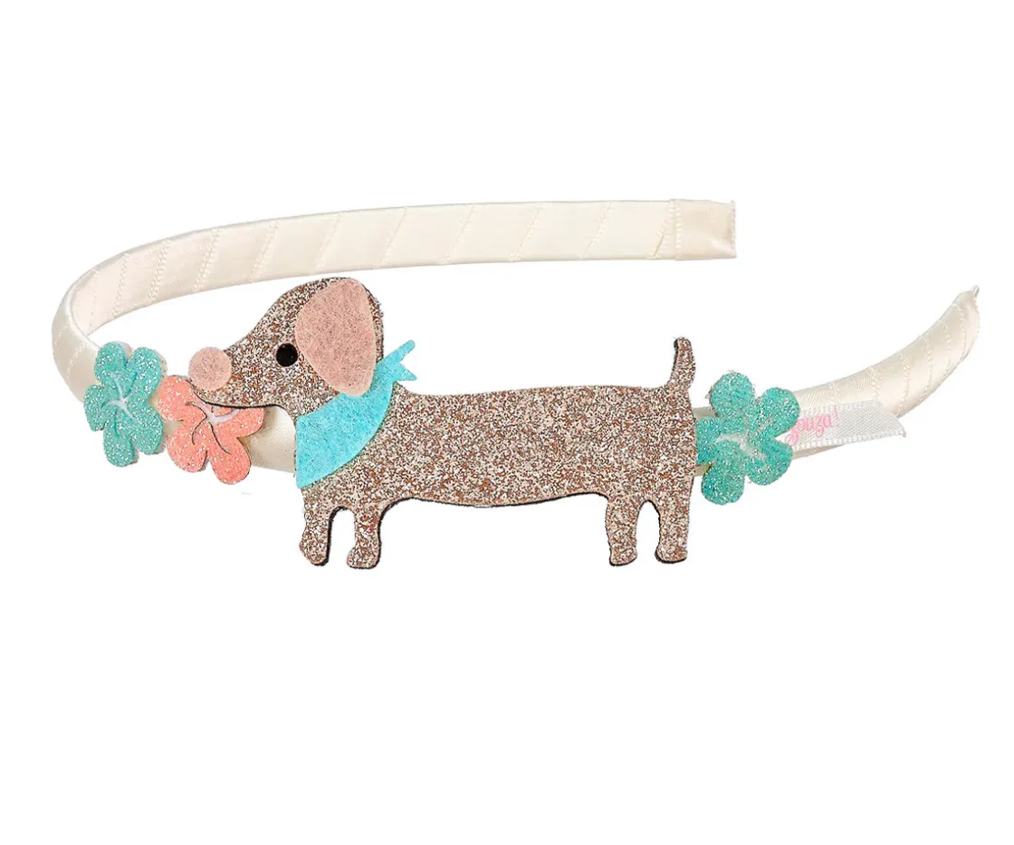 Souza Diadema Infantil Puck Glitter con Flores y Perrito Dachsund^ Accesorios De Pelo