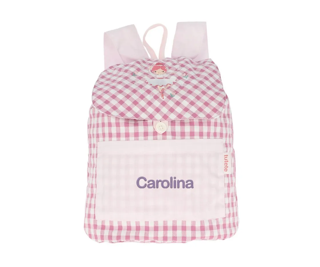 Tutete Textil Mochila Pequeña Vichy Ballet Personalizable