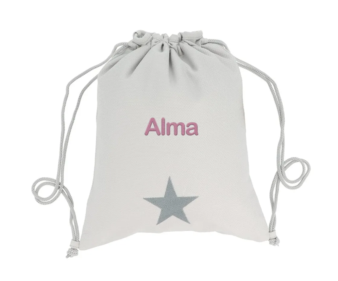 Tutete Textil Mochila Saco Personalizada Piqué Estrella Gris^ Mochilas Saco Infantiles