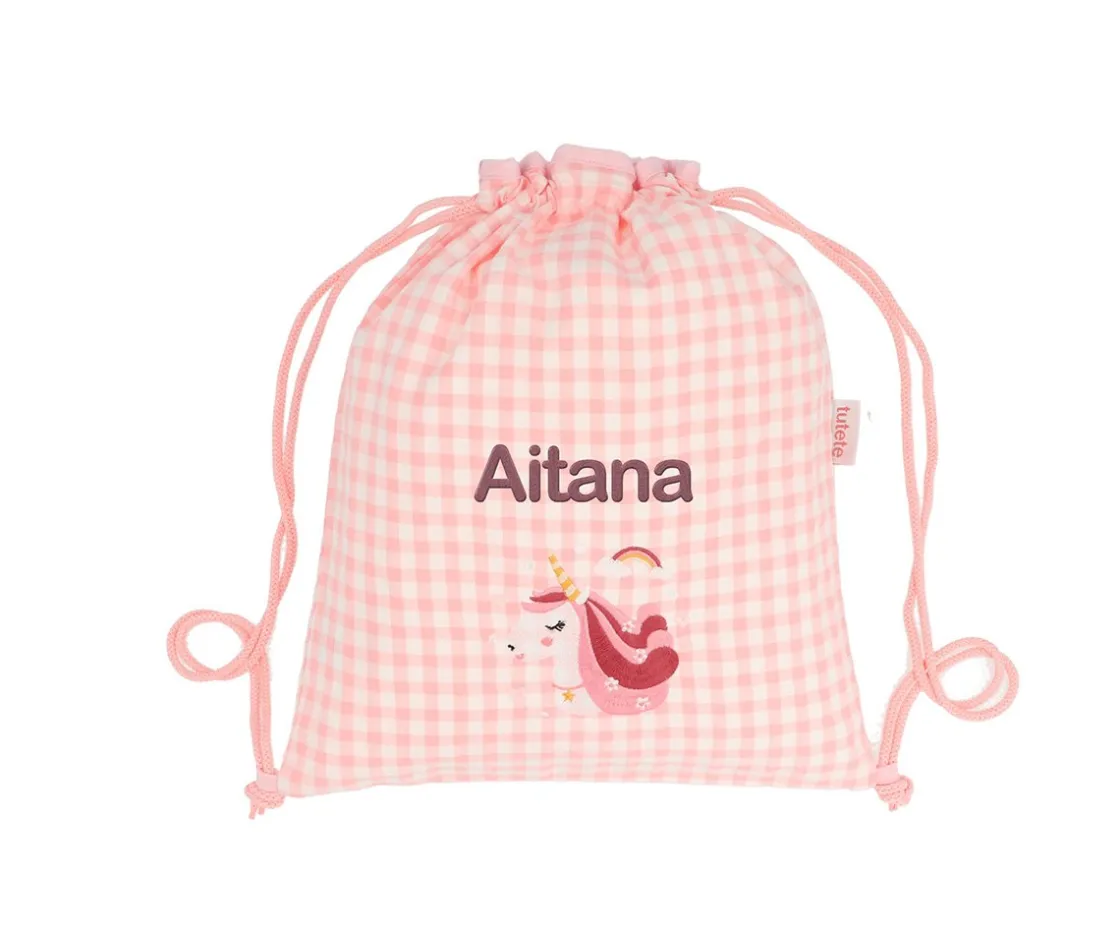 Tutete Textil Mochila Saco Vichy Magical Unicorn Personalizable^ Colecciones Vuelta Al Cole