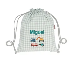 Tutete Textil Mochila Saco Vichy Trucks Personalizable^ Colecciones Vuelta Al Cole