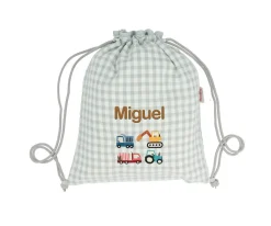 Tutete Textil Mochila Saco Vichy Trucks Personalizable^ Colecciones Vuelta Al Cole