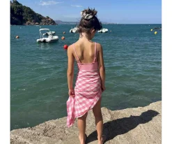 Rose in April Muselina Bianca Vichy Rose Fluo Talla M^ Muselinas Bebé