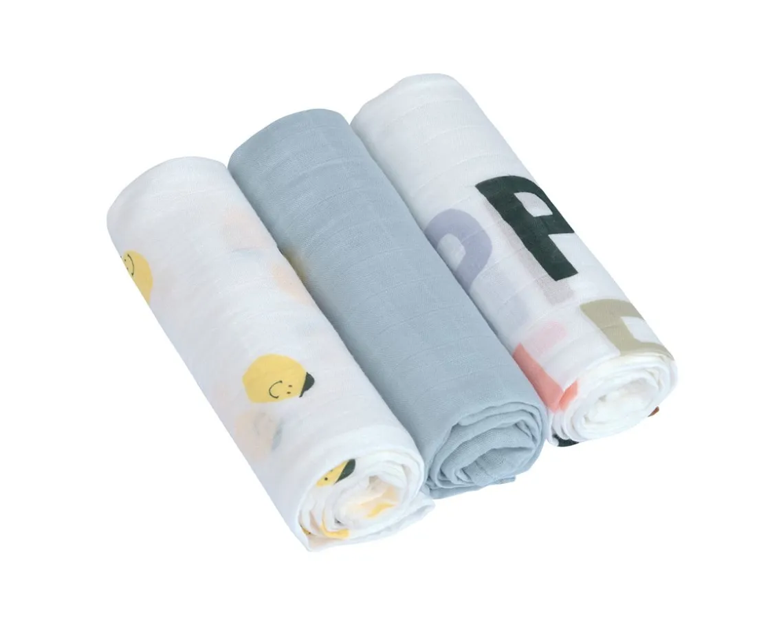 Lassig Pack 3 Muselinas Happy Fruits Lemon 80 cm^ Muselinas Bebé