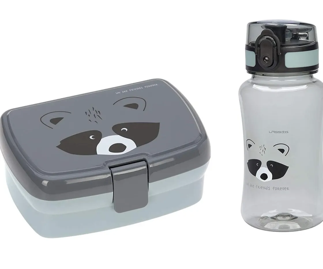 Lassig Pack Almuerzo Racoon + 7 Pegatinas Blue Regalo Personalizables