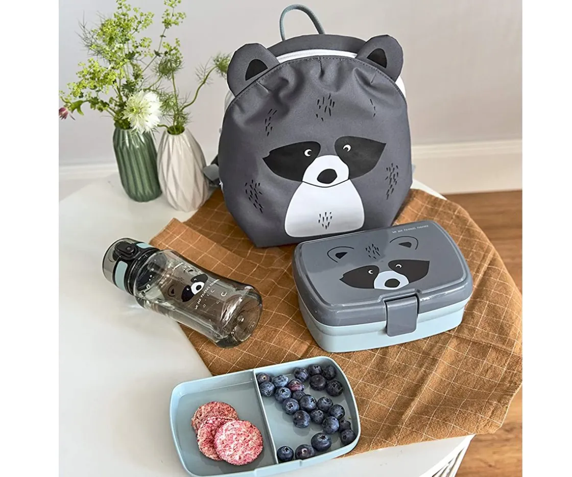 Lassig Pack Almuerzo Racoon + 7 Pegatinas Blue Regalo Personalizables