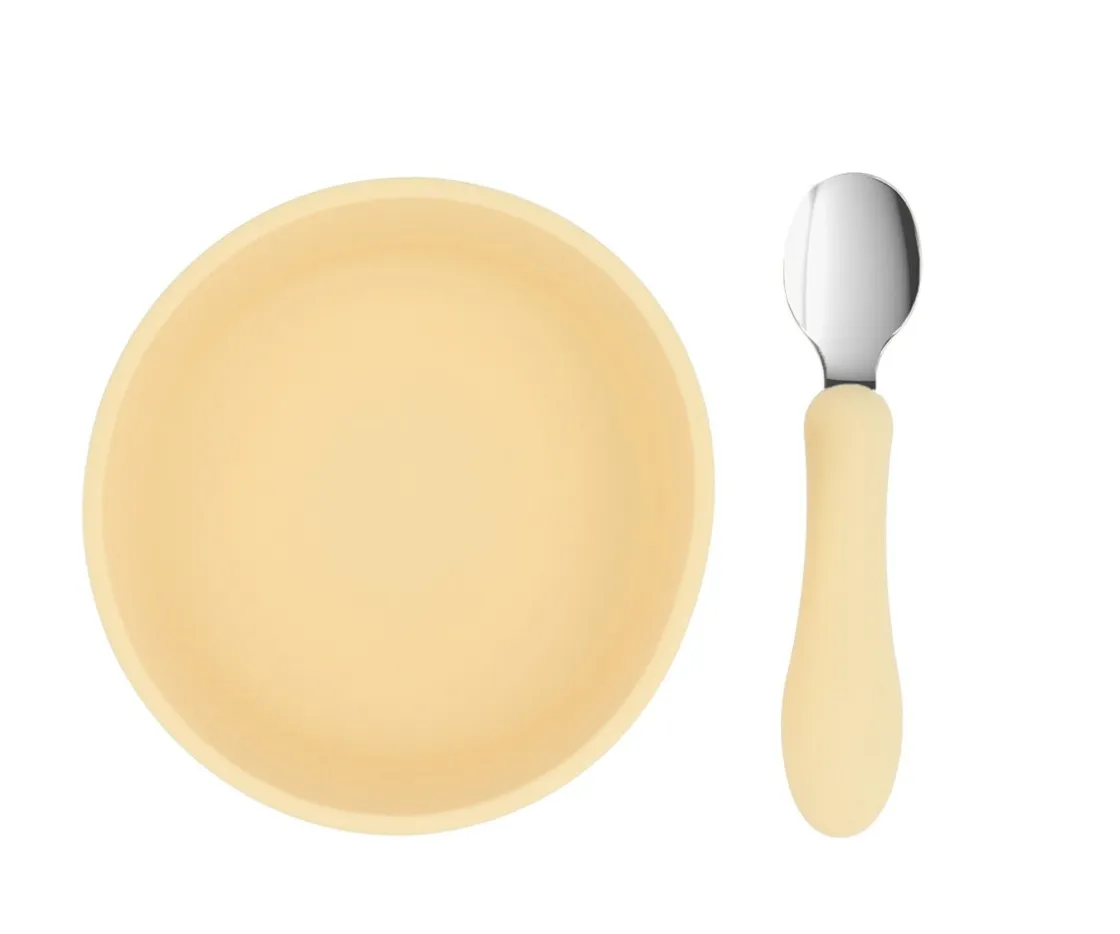 Tutete Pack Baby Meal Babero Silicona Fruits + Bol Silicona y Cuchara Acero Sun^ Vajilla Infantil