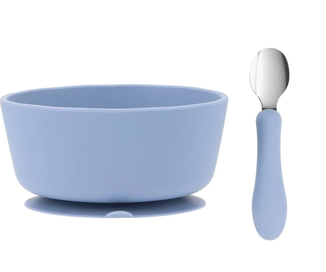 Tutete Pack Baby Meal Babero Silicona Animal Friends + Bol Silicona y Cuchara Acero Ocean Blue^ Vajilla Infantil