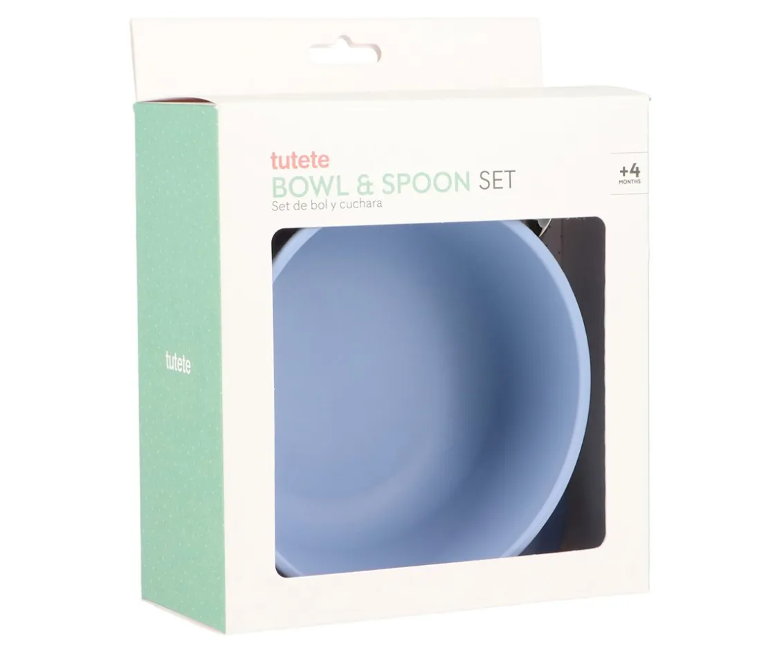 Tutete Pack Baby Meal Babero Silicona Animal Friends + Bol Silicona y Cuchara Acero Ocean Blue^ Vajilla Infantil
