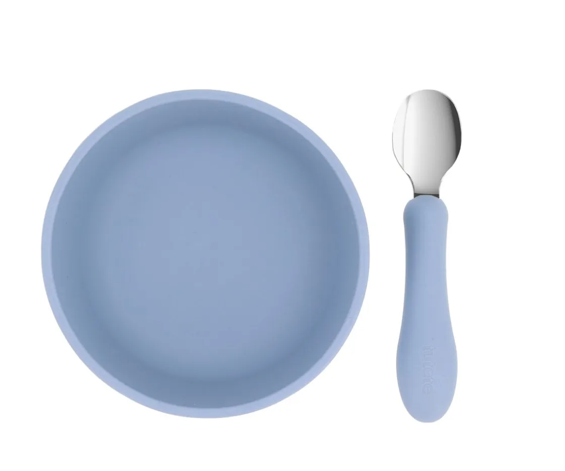Tutete Pack Baby Meal Babero Silicona Animal Friends + Bol Silicona y Cuchara Acero Ocean Blue^ Vajilla Infantil