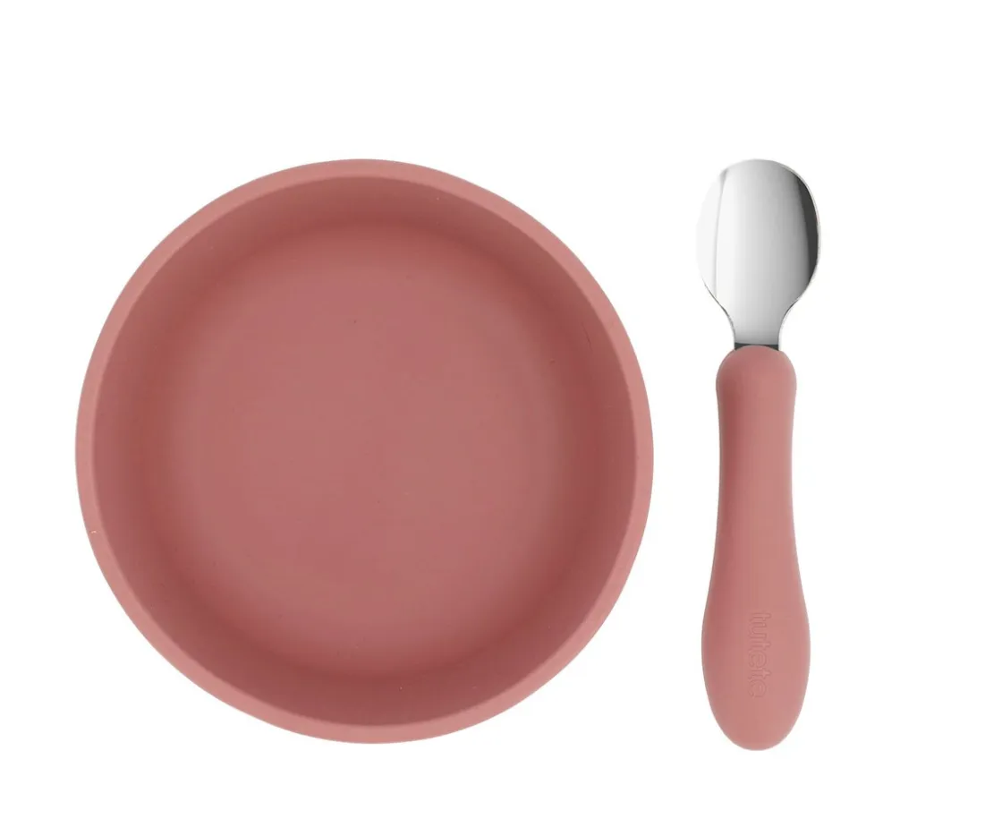 Tutete Pack Baby Meal Babero Silicona Wild Fairies + Bol Silicona y Cuchara Acero Brick Blush^ Vajilla Infantil