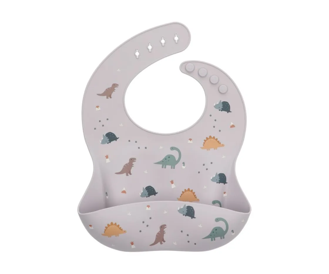 Tutete Pack Baby Meal Babero Silicona Dinos World + Bol Silicona y Cuchara Acero Brick Blush^ Vajilla Infantil