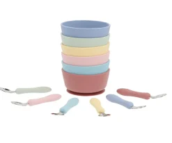 Tutete Pack Baby Meal Babero Silicona Dinos World + Bol Silicona y Cuchara Acero Brick Blush^ Vajilla Infantil