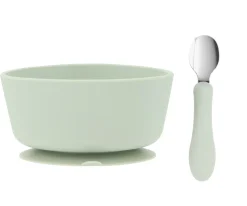 Tutete Pack Baby Meal Babero Silicona Savannah + Bol Silicona y Cuchara Acero Sage^ Vajilla Infantil