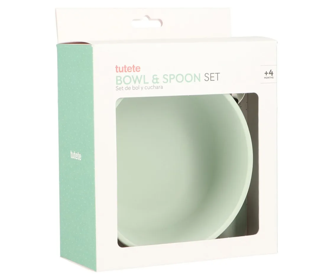 Tutete Pack Baby Meal Babero Silicona Savannah + Bol Silicona y Cuchara Acero Sage^ Vajilla Infantil